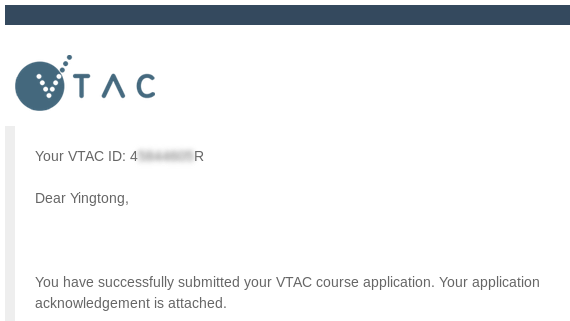 VTAC application confirmation