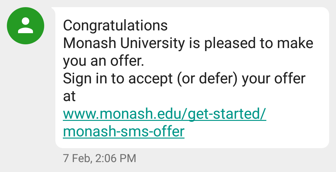 Monash offer text message